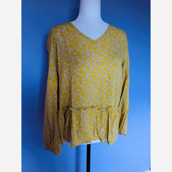 Anthropologie Pleione yellow floral ruffle blouse - Picture 4 of 6